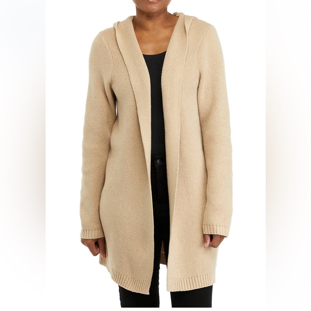 Chaps Women's Hooded Open Front Cardigan - Beige